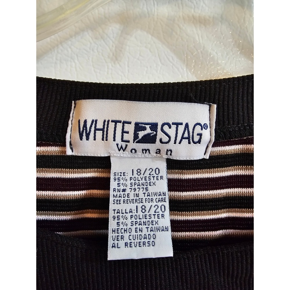 White Stag Woman Striped Long Sleeve Top Pocket Detail Size‎ 18 20 - Picture 3 of 5